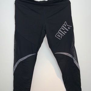 High waisted PINK crop leggings with mesh